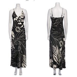 NWT Caroline Constas Maxi Slip Sun Dress Sz M  Black/Ivory White Satin Floral